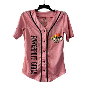 The Powerpuff Girls Women’s Baseball Jersey Button Down Top Pink Size Medium